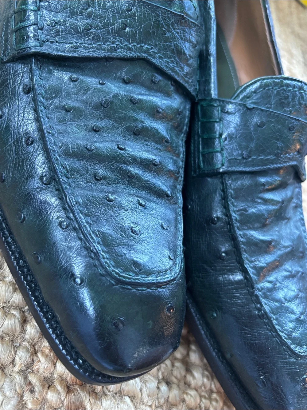 Ermenegildo Zegna vintage ostrich leather penny loafer  in green
